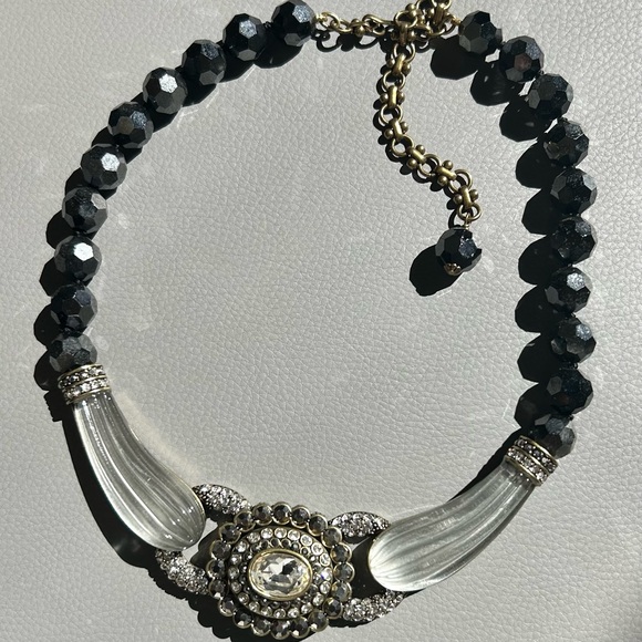 Heidi Daus Black Bead Necklace Crystal and Enamel Art Deco Necklace - Picture 1 of 5